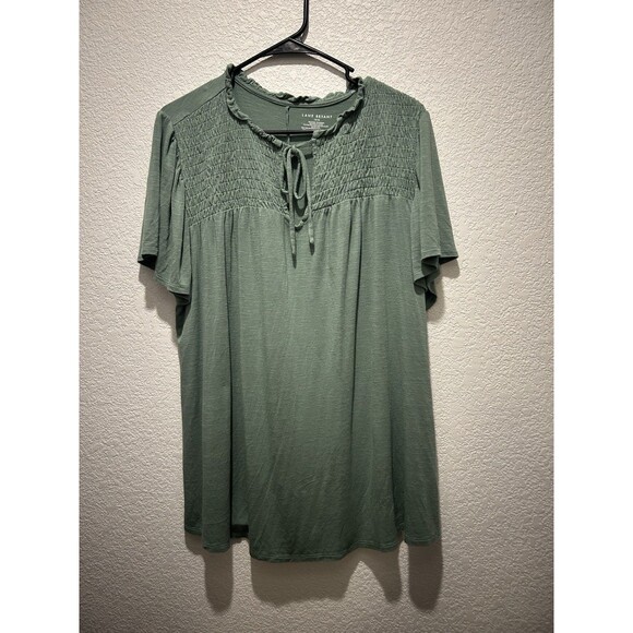 Lane Bryant Womens Size 14/16 XL Green Jersey Knit Boho Peasant Top Smocked - Picture 1 of 6